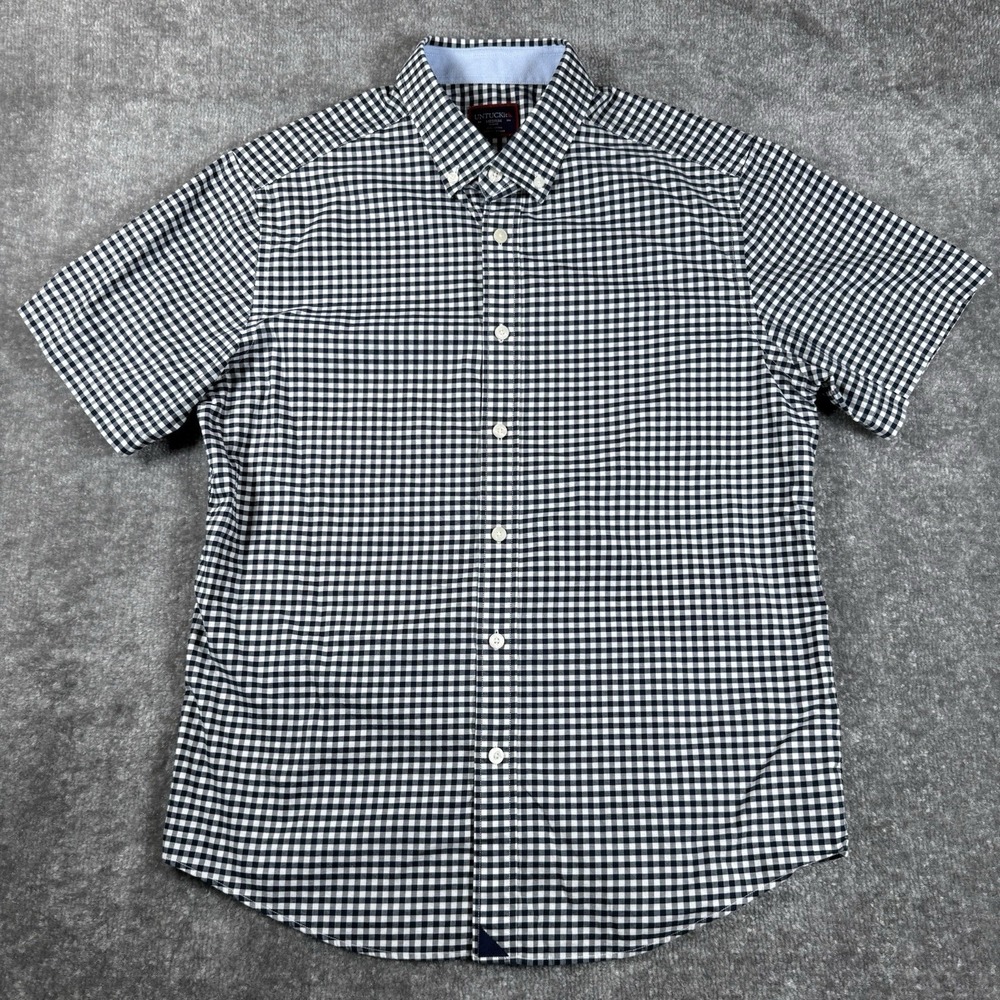 UNTUCKit Shirt Men's Blue Gingham Check‎ Censio Slim Fit Short Sleeve Button Up